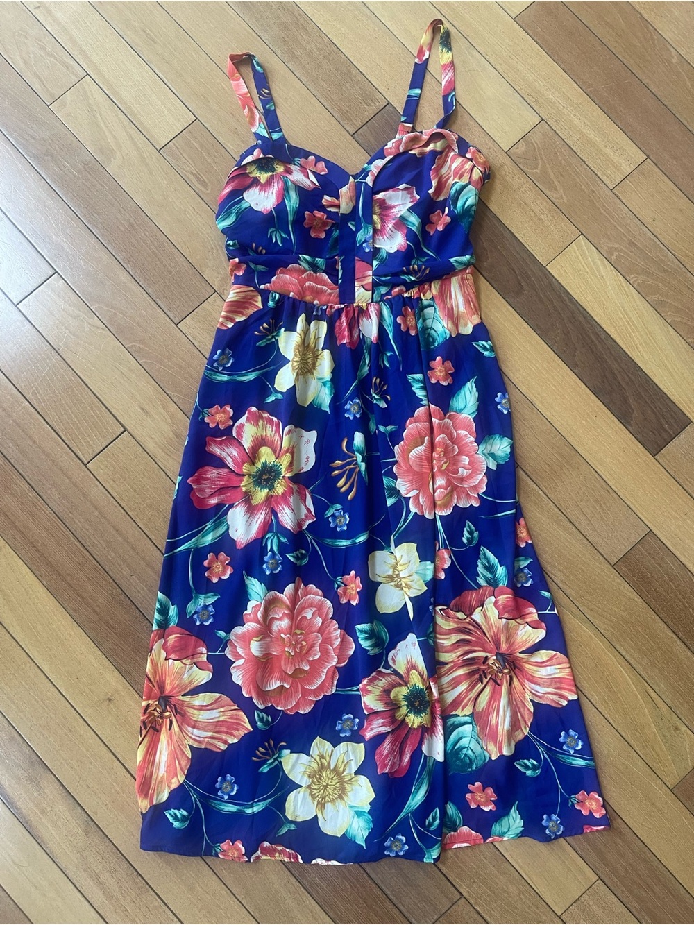 Moulinette Soeurs Anthropologie Blue Floral Midi Dress Size 12
